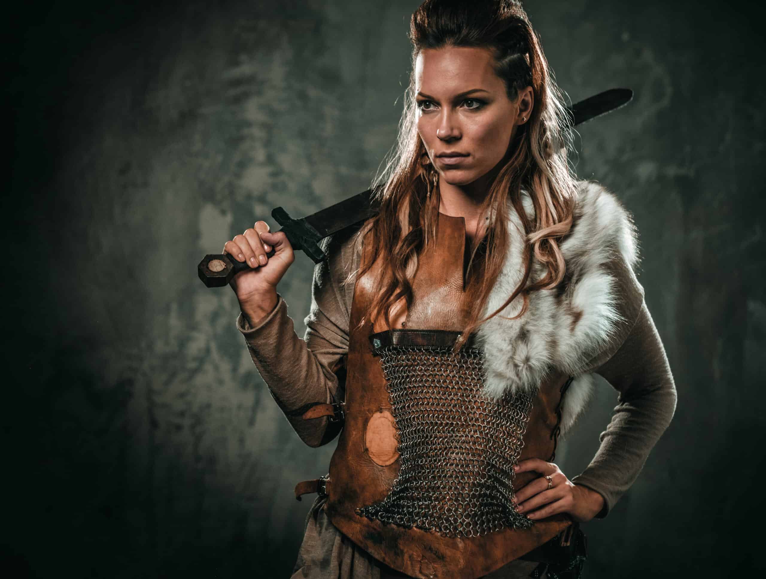 Shield Maiden holding a weapon
